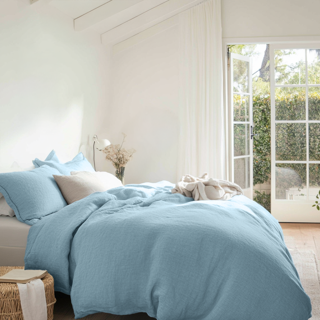 Sky Blue Linen Quilt Cover