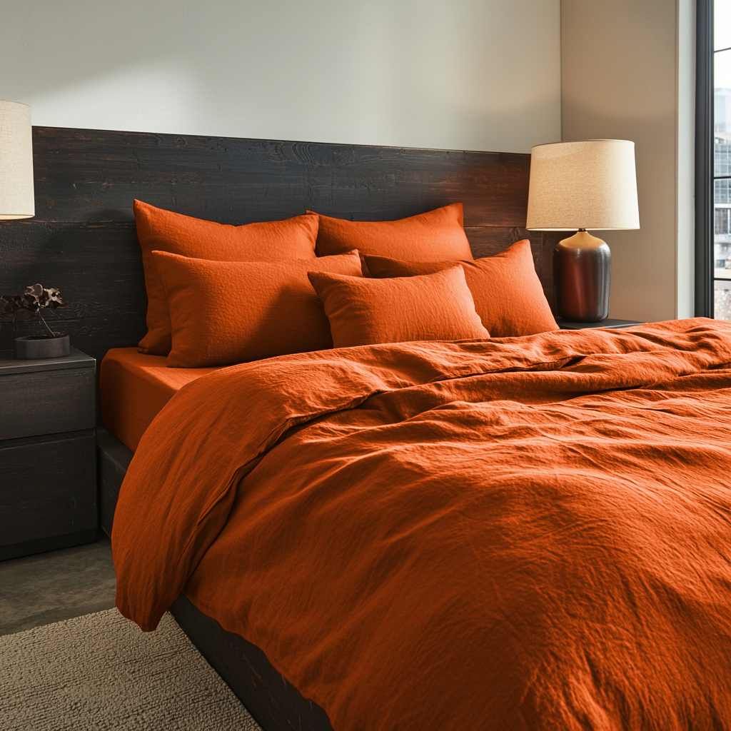 Burnt Orange Linen Quilt Cover