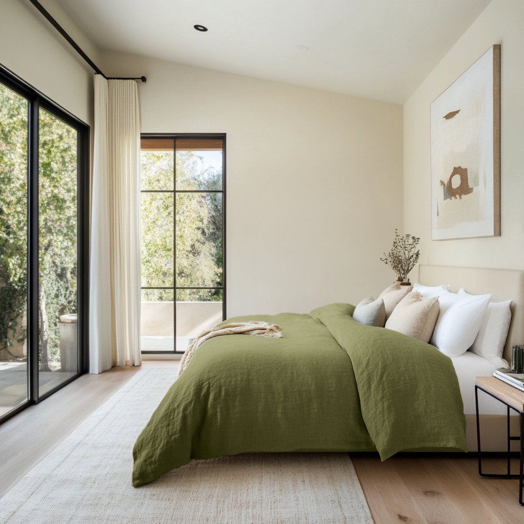 Moss Green Linen Quilt Cover