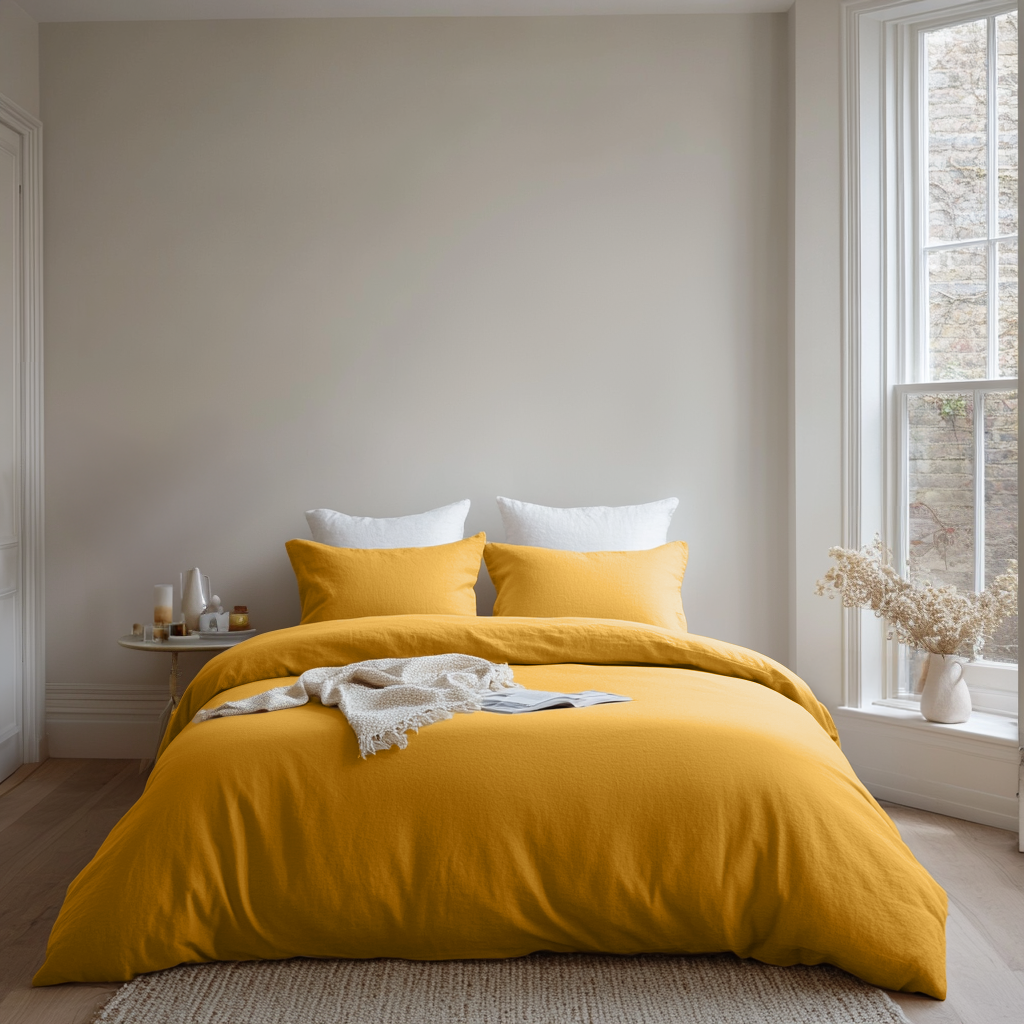 Mustard Yellow Linen Quilt Cover