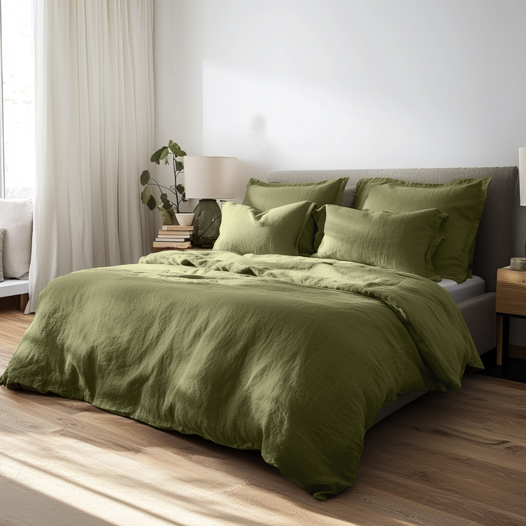 Olive Green Linen Quilt Cover