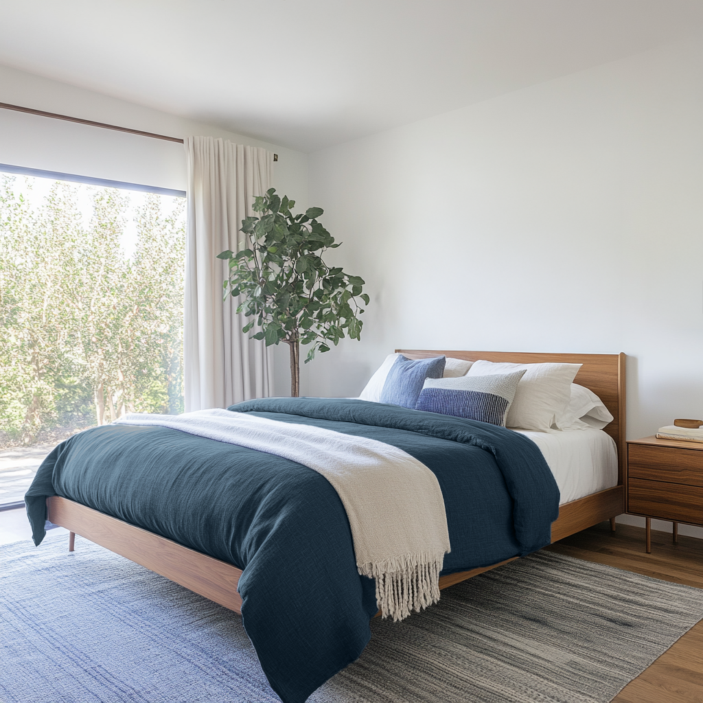 Peacock Blue Linen Quilt Cover