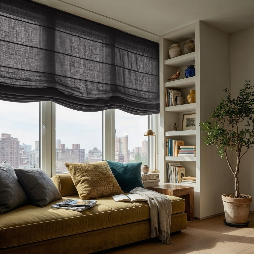 Charcoal Linen Relaxed Roman Blinds