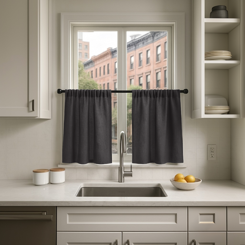 Charcoal Linen Cafe Curtains
