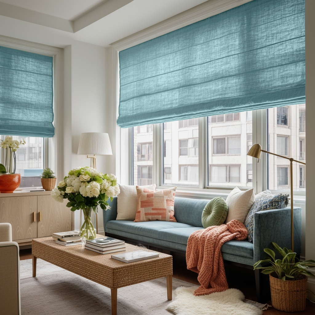 Aquamarine Linen Roman Blinds
