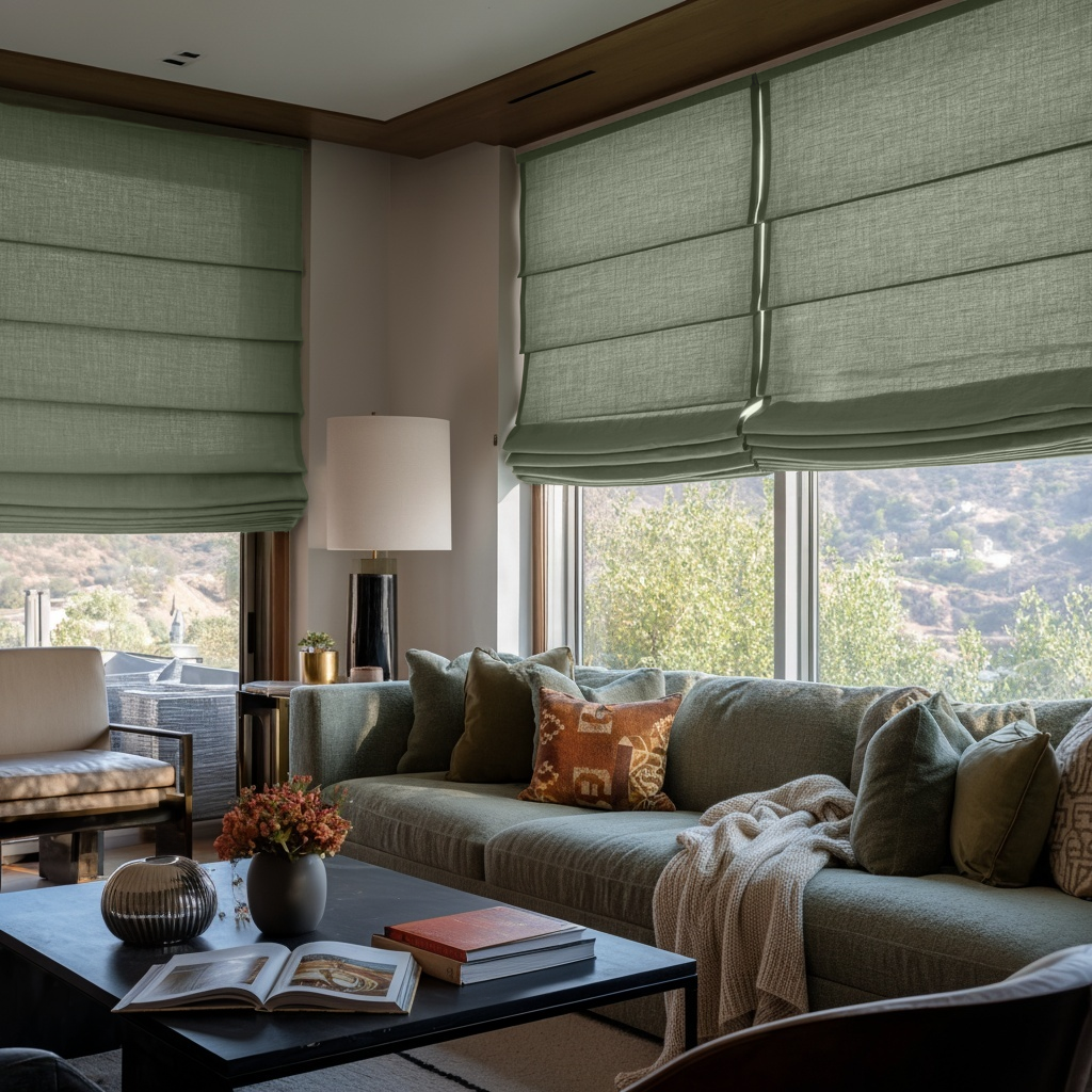 Asparagus Green Linen Roman Blinds