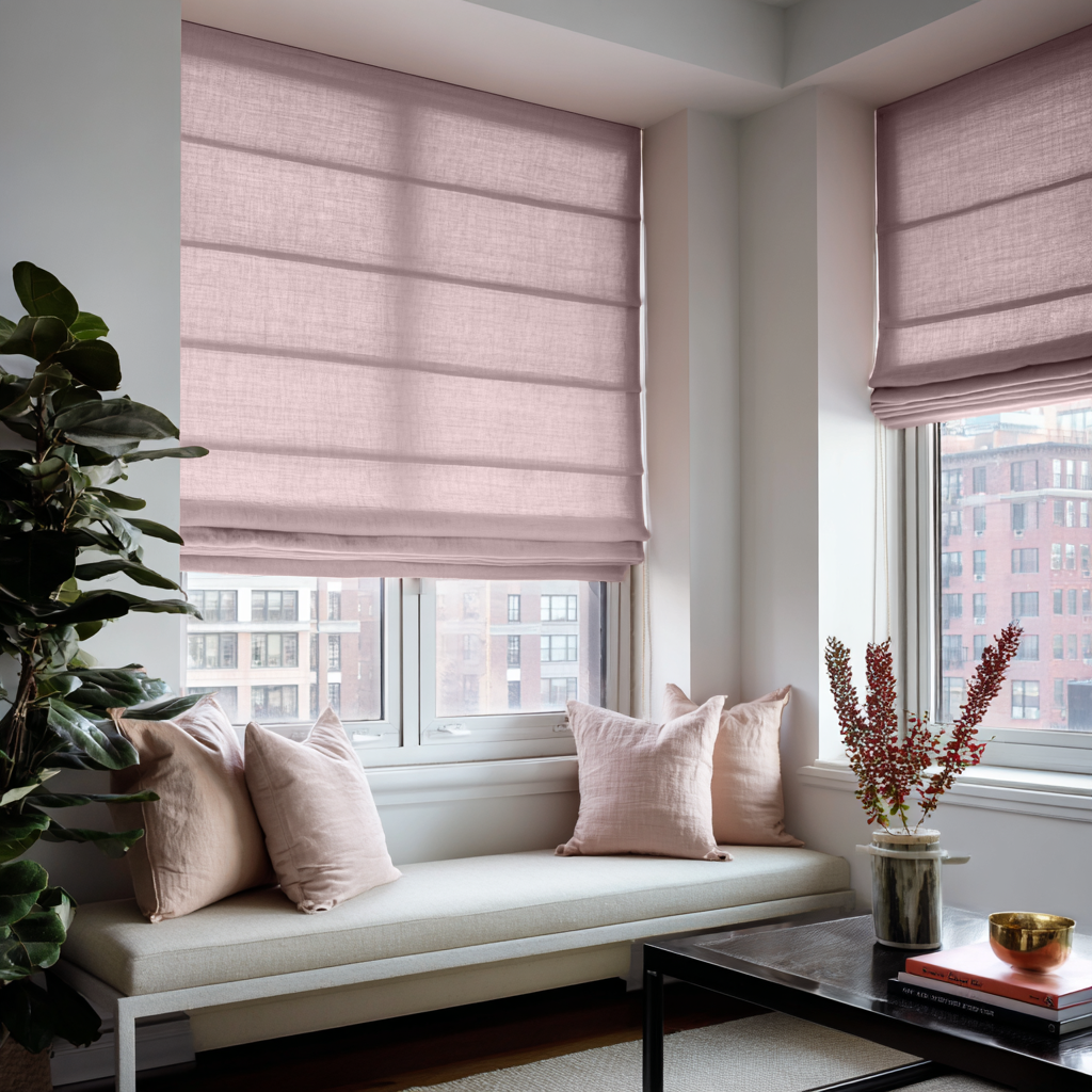 Dusty Pink Linen Roman Blinds - Cotton Lining