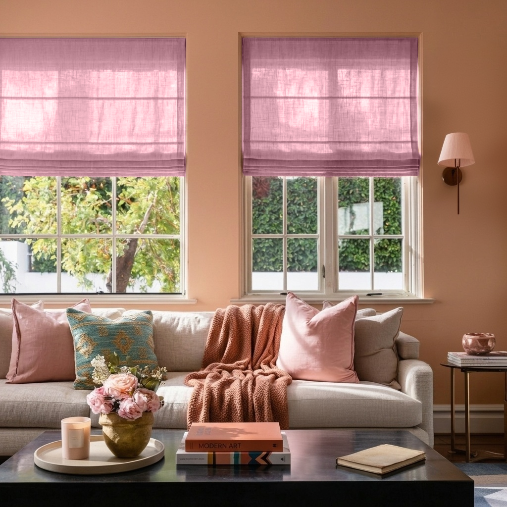 Dusty Rose Linen Roman Blinds