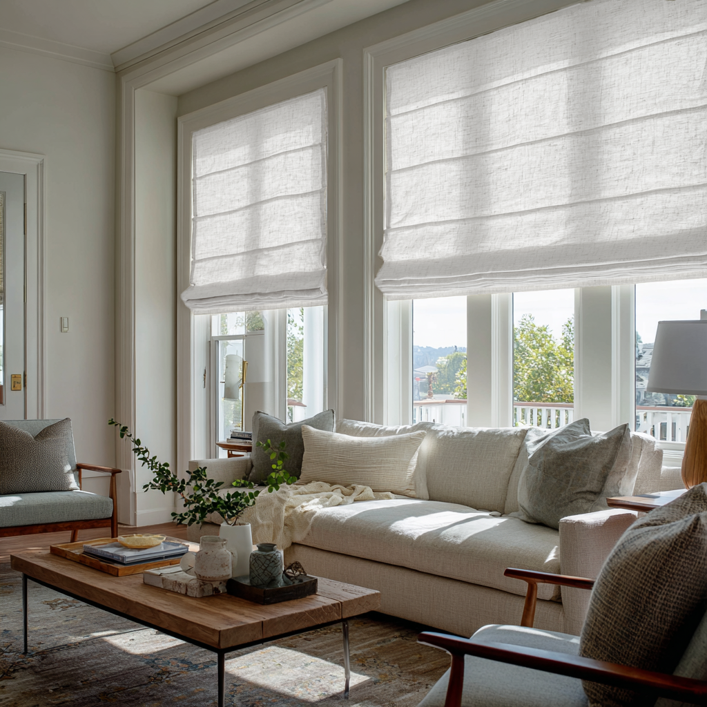 Off-White Linen Roman Blinds - Cotton Lining