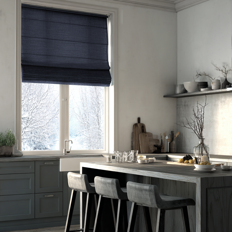 Royal Blue Linen Roman Blinds - Cotton Lining