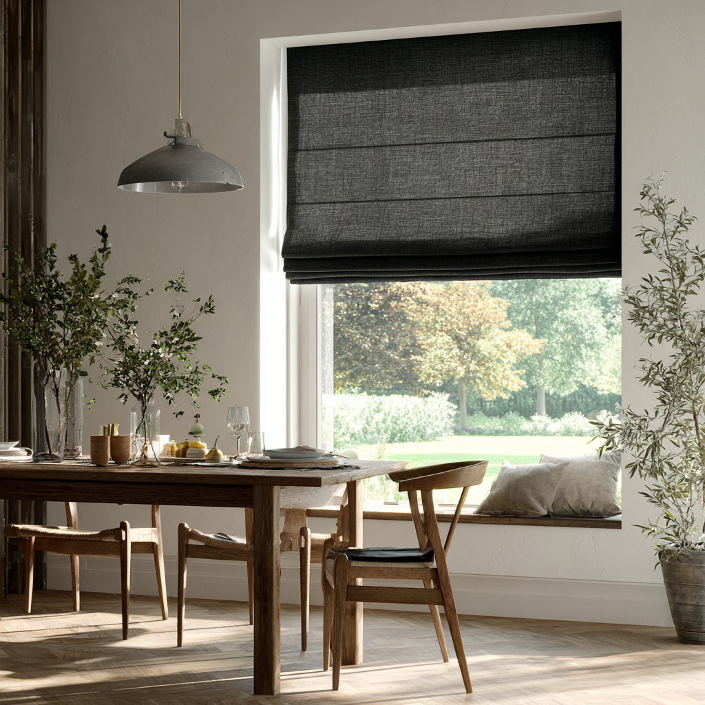 Black Linen Roman Blinds - Cotton Lining