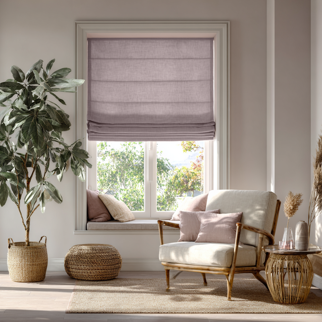 Dusty Pink Linen Roman Blinds - Cotton Lining