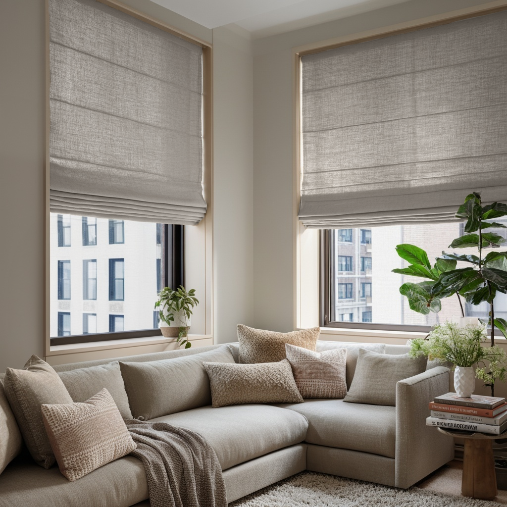 Natural Linen Roman Blinds - Cotton Lining