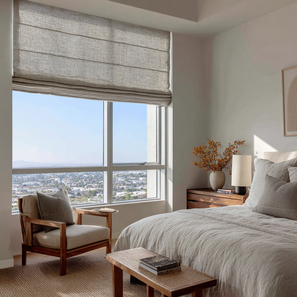 Natural Linen Roman Blinds - Cotton Lining