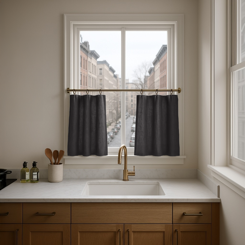 Charcoal Linen Cafe Curtains