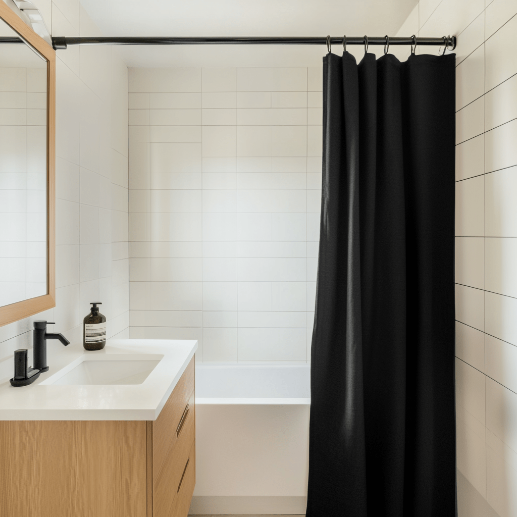 Black Linen Shower Curtain 