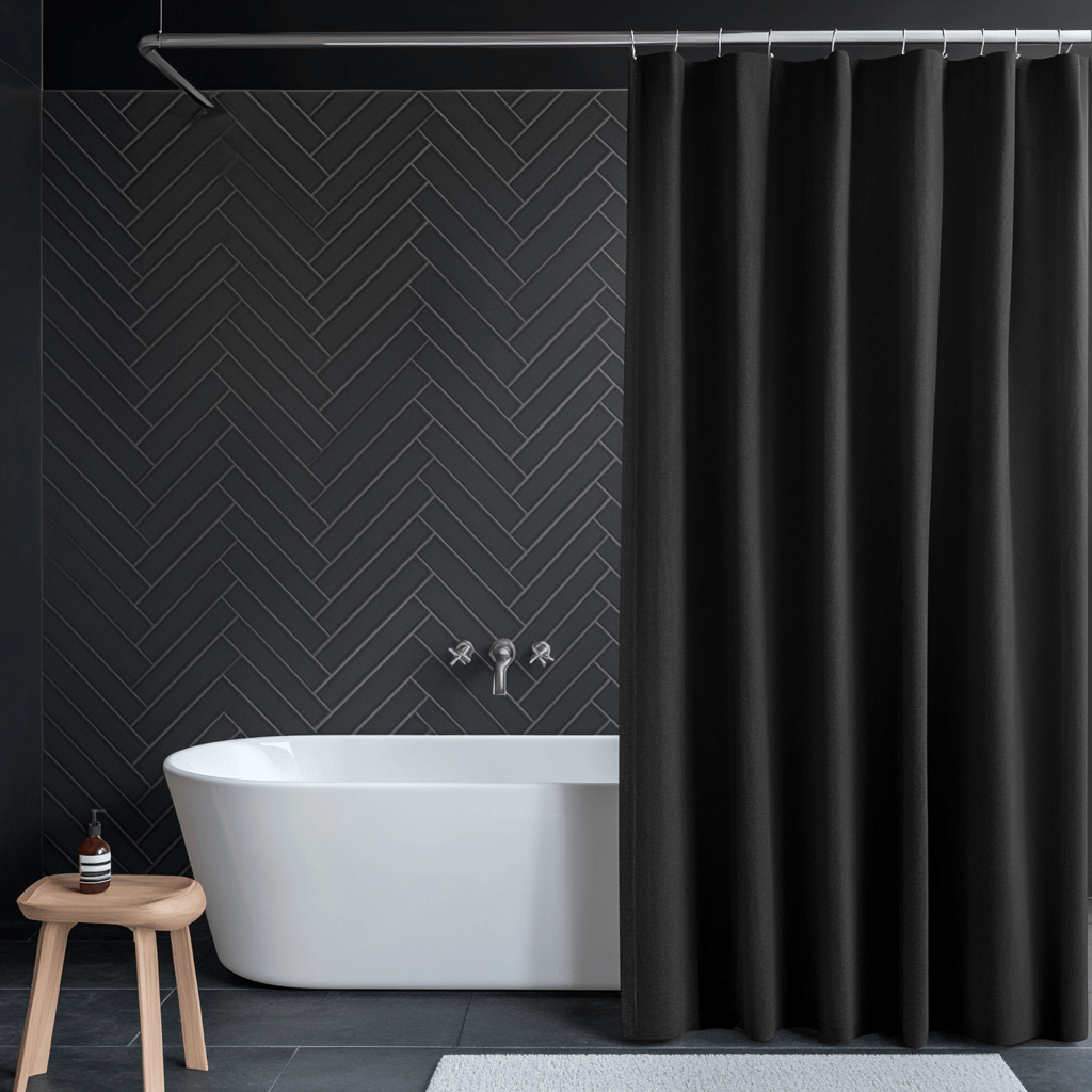 Black Linen Shower Curtain 