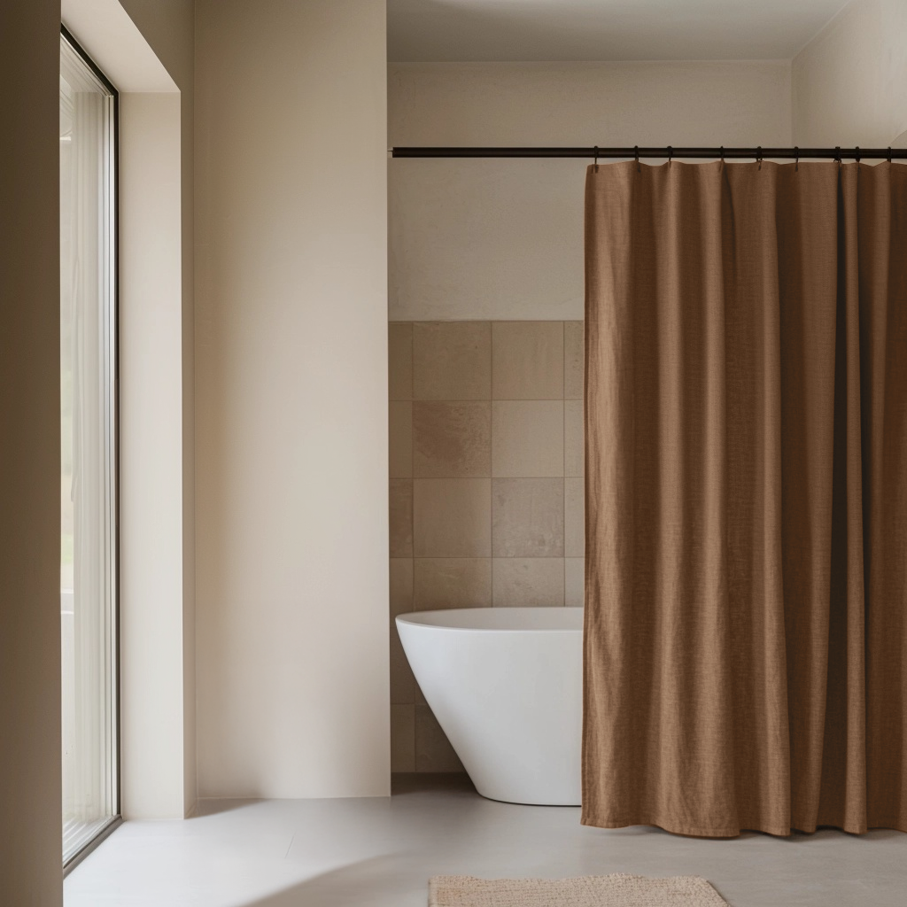 Tawny Brown Linen Shower Curtain