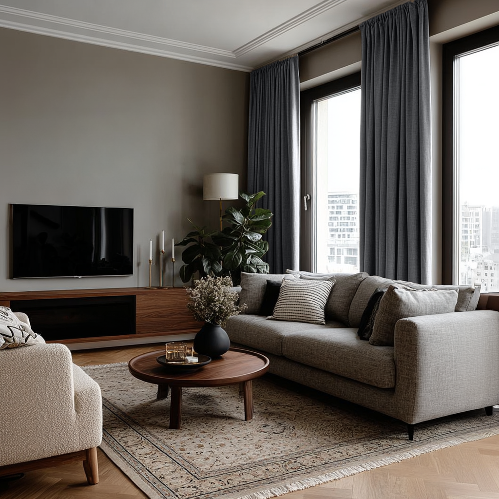 Dim Grey Linen Soundproof Curtains with Multitape