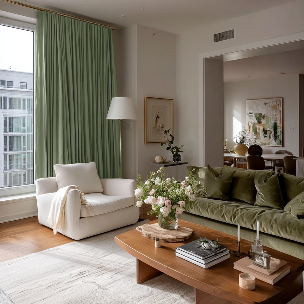 Asparagus Linen Soundproof Curtains with Multitape