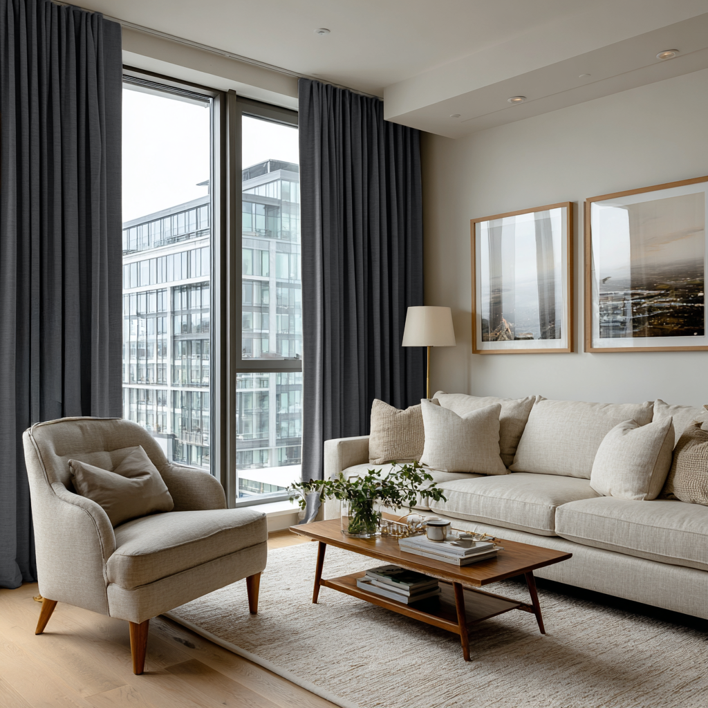 Dim Grey Linen Soundproof Curtains with Multitape