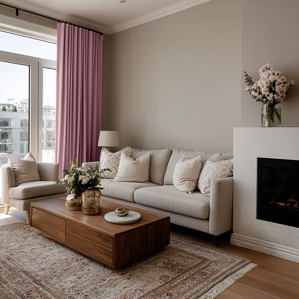 Dusty Rose Linen Soundproof Curtains with Multitape