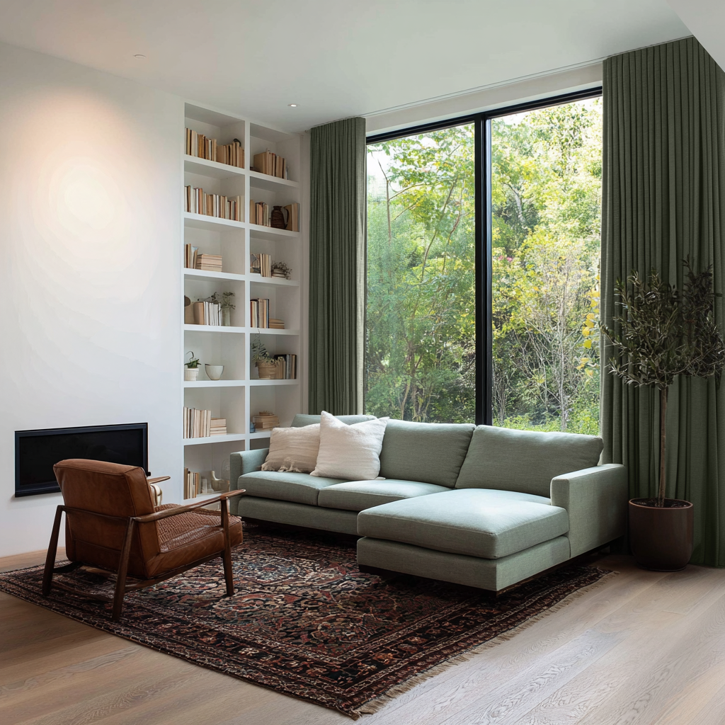 Sage Green Linen Soundproof Curtains with Multitape