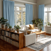 Sky Blue Linen Soundproof Curtains with Multitape