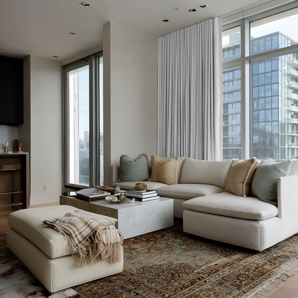 White Linen Soundproof Curtains with Multitape