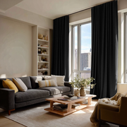 Black Linen Soundproof Curtains with Multitape