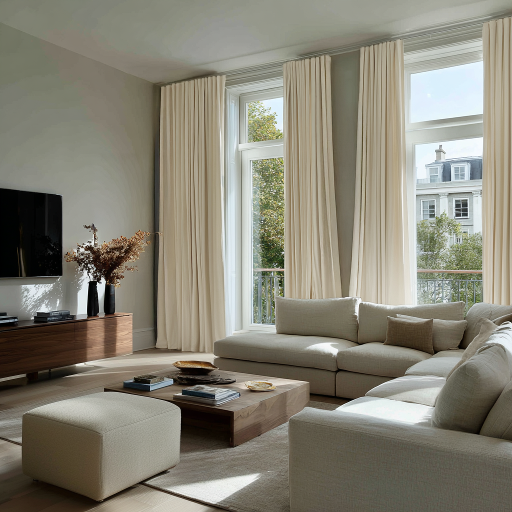 Cream Linen Soundproof Curtains with Multitape