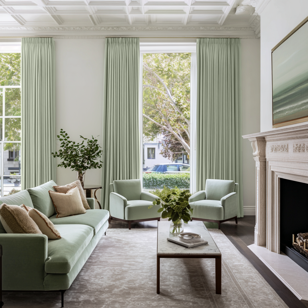 Mint Green Velvet Blackout Pencil Pleat Curtain