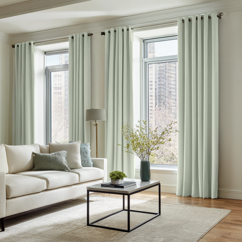 Mint Green Velvet Blackout Eyelet Curtain