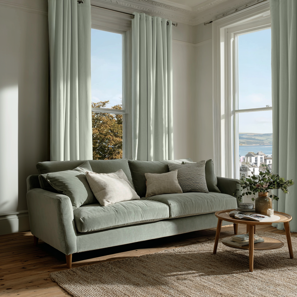 Mint Green Velvet Blackout Eyelet Curtain
