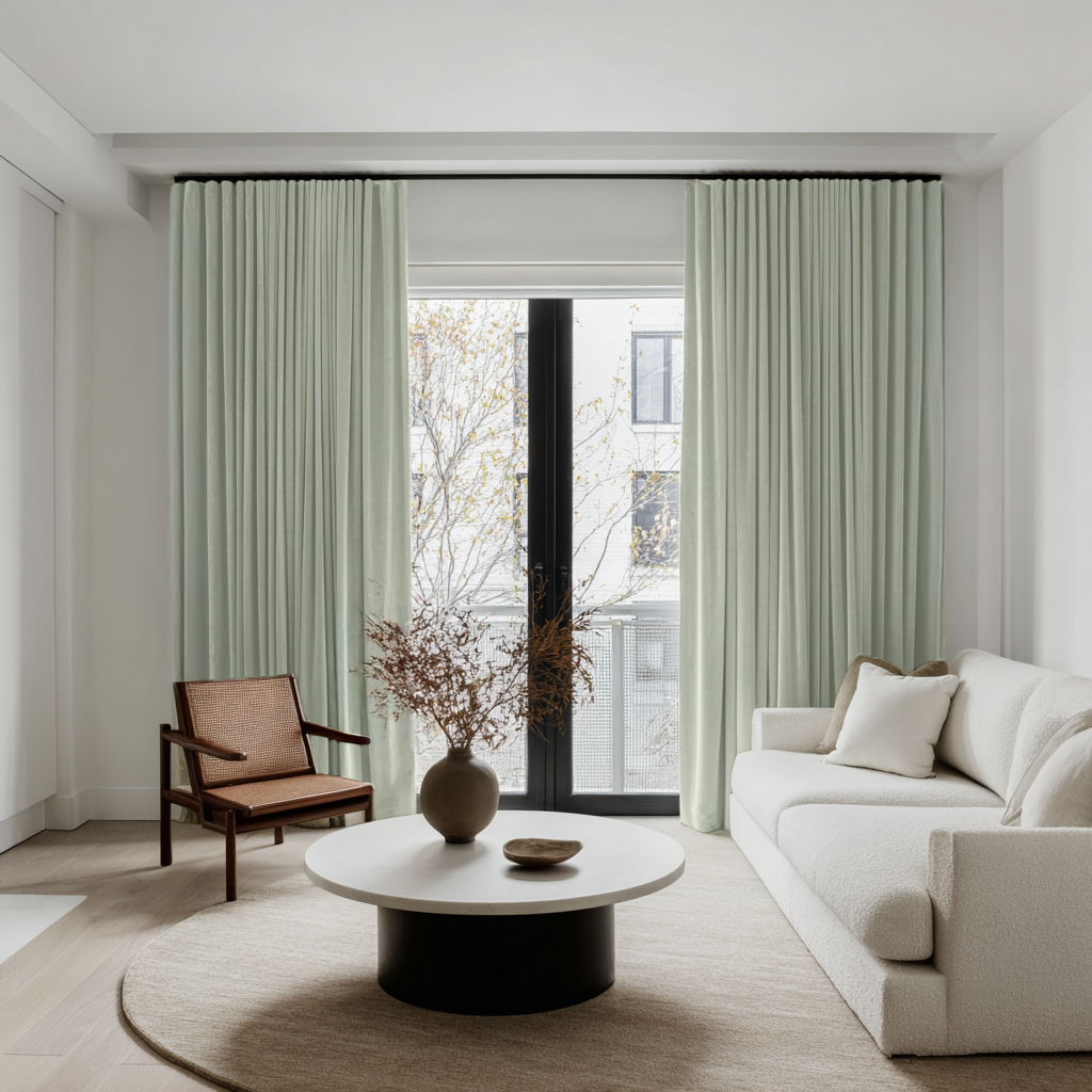 Mint Green Velvet Soundproof Curtains with Multitape