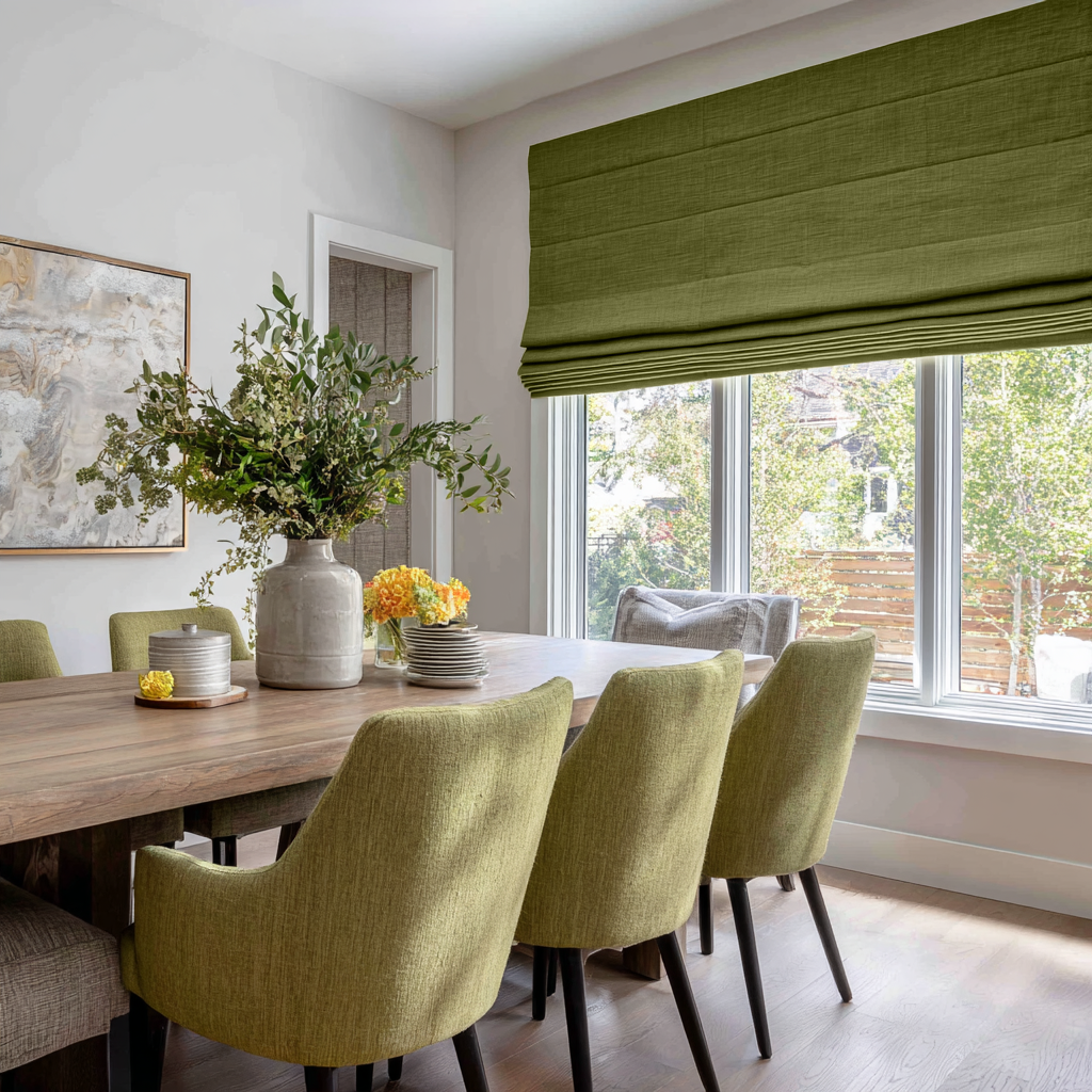 Moss Green Linen Roman Blinds - Blackout Lining