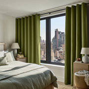 Moss Green Linen Eyelet Curtains - Blackout Lining