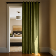 Moss Green Linen Doorway Curtain with Eyelets