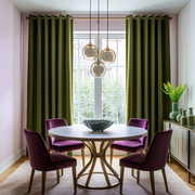 Moss Green Linen Thermal Eyelet Curtains