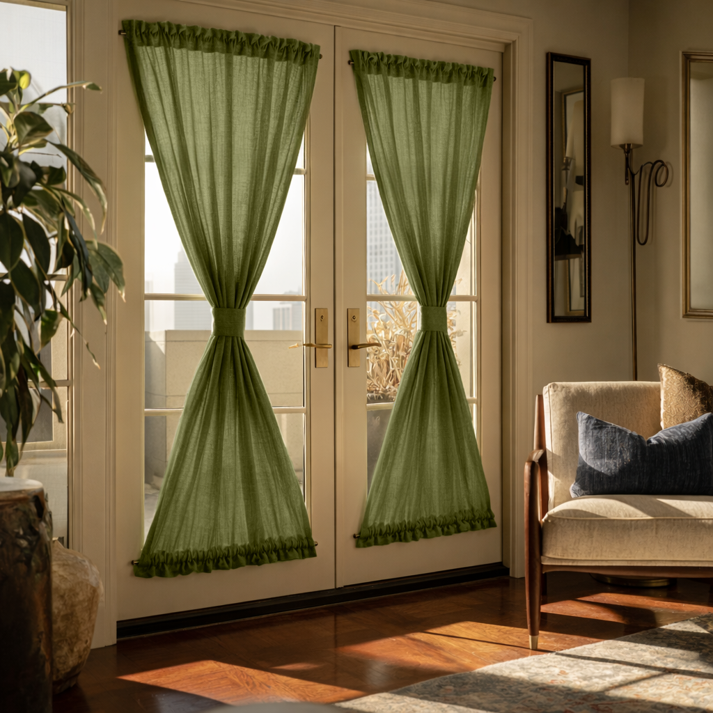 Moss Green Linen French Door Curtains
