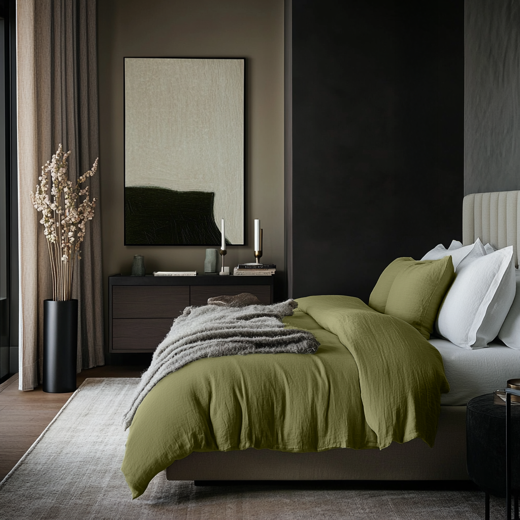 Moss Green Linen Quilt Cover