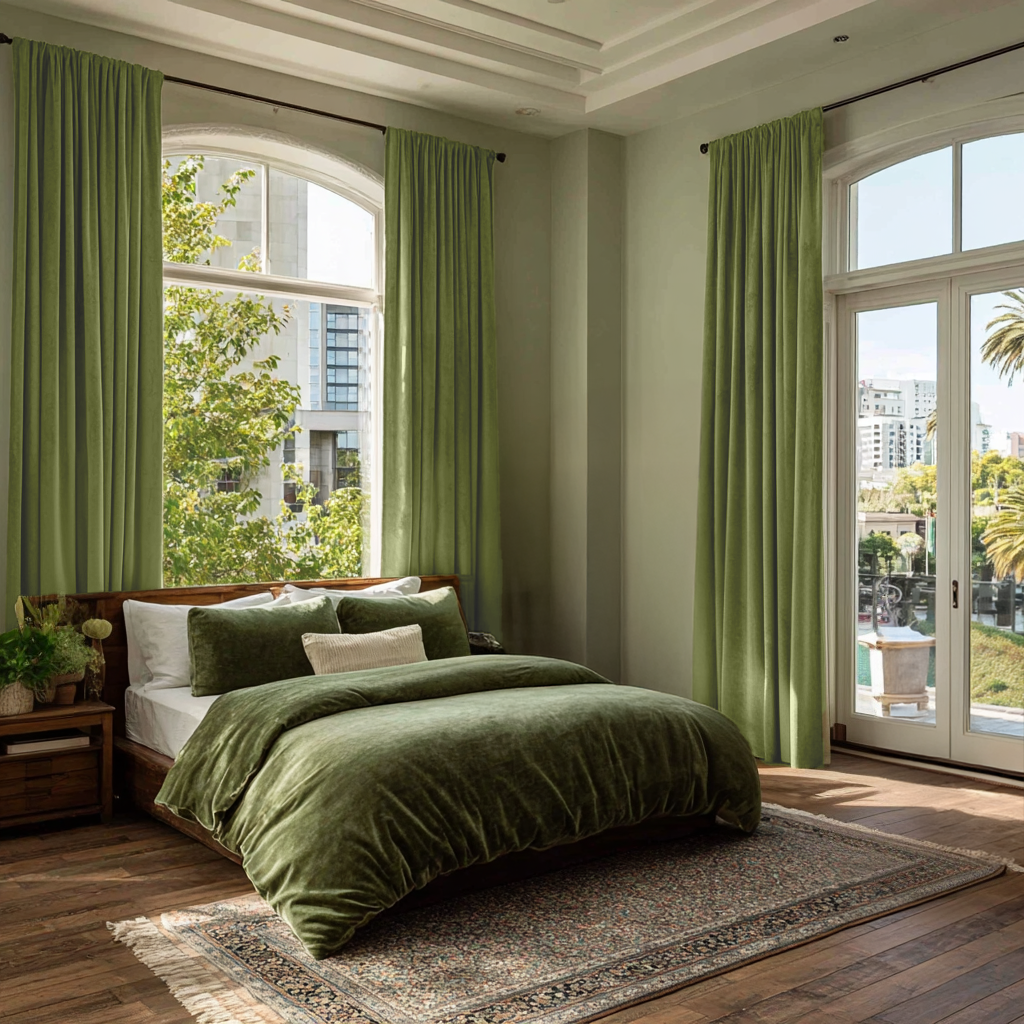 Moss Green Velvet Blackout Rod Pocket Curtain