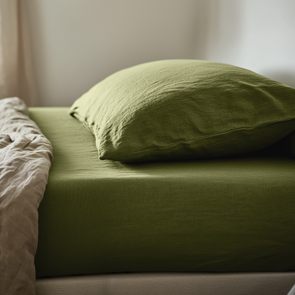Moss Green Linen Extra Deep Fitted Sheet 