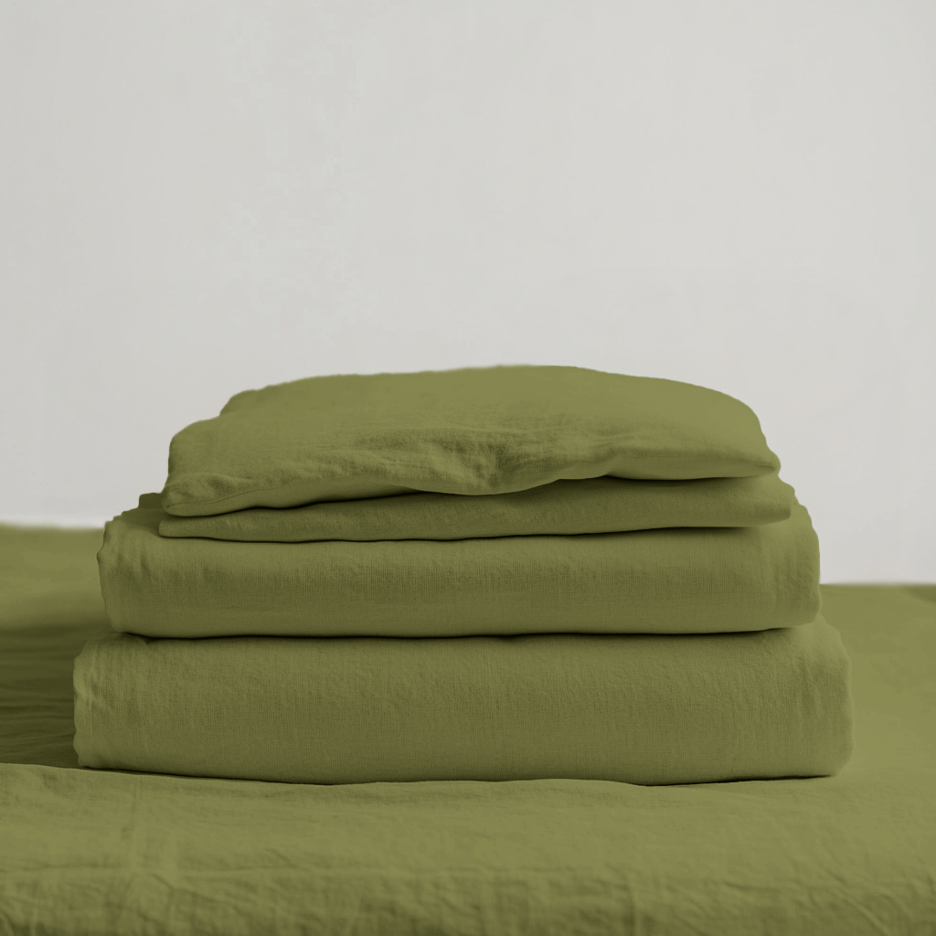 Moss Green Linen Extra Deep Fitted Sheet Set
