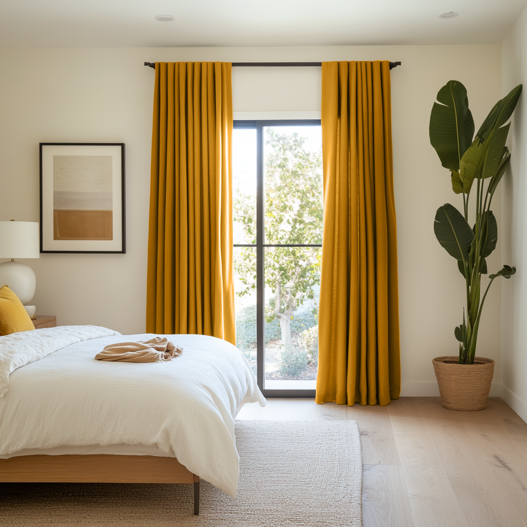 Mustard Yellow Bedroom Blackout Linen Curtains