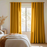 Mustard Yellow Bedroom Linen Curtains - Cotton Lined