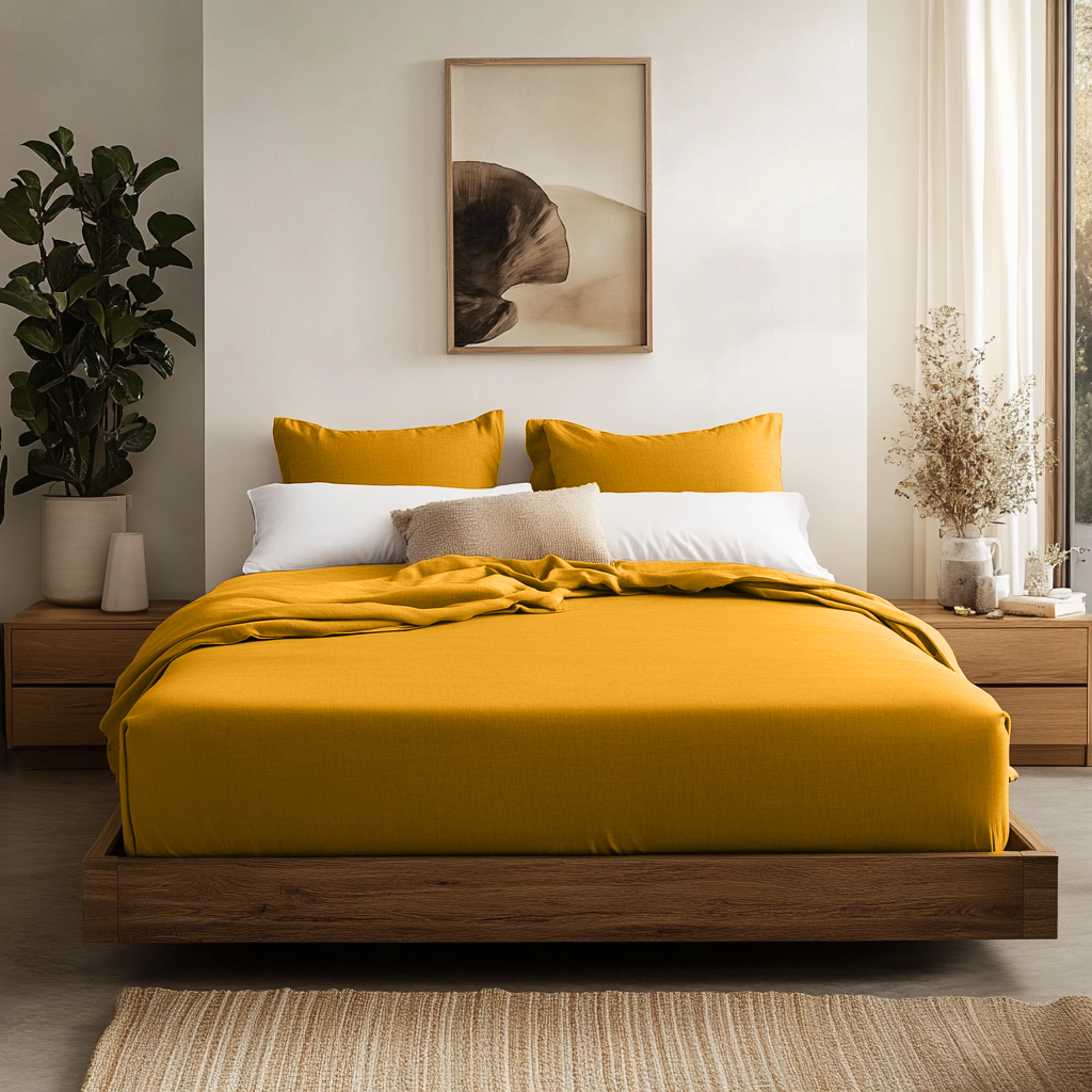 Mustard Yellow Linen Fitted Sheet