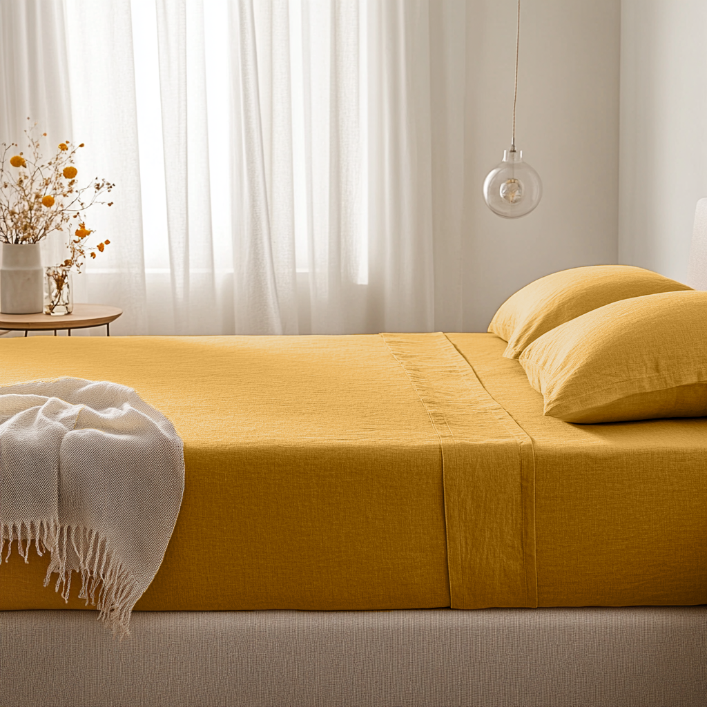Mustard Yellow Linen Extra Deep Fitted Sheet