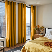 Bedroom Mustard Yellow Linen Eyelet Curtains