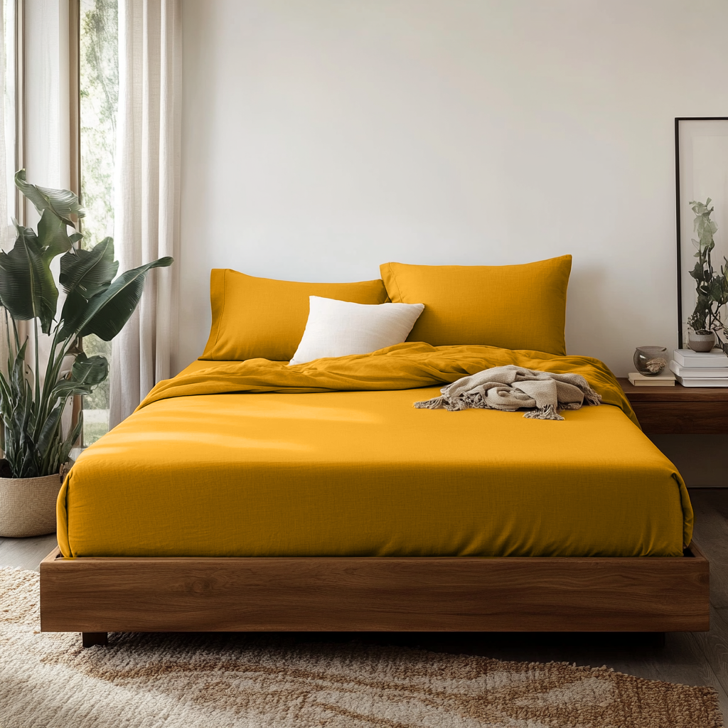 Mustard Yellow Linen Fitted Sheet